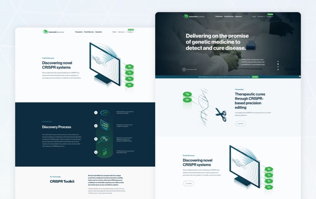 Biotech website design homepage for life sciences company with CRISPR research platform