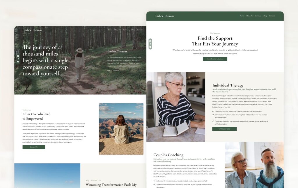 Life coach website design on Wix with services, testimonials, and consultation booking