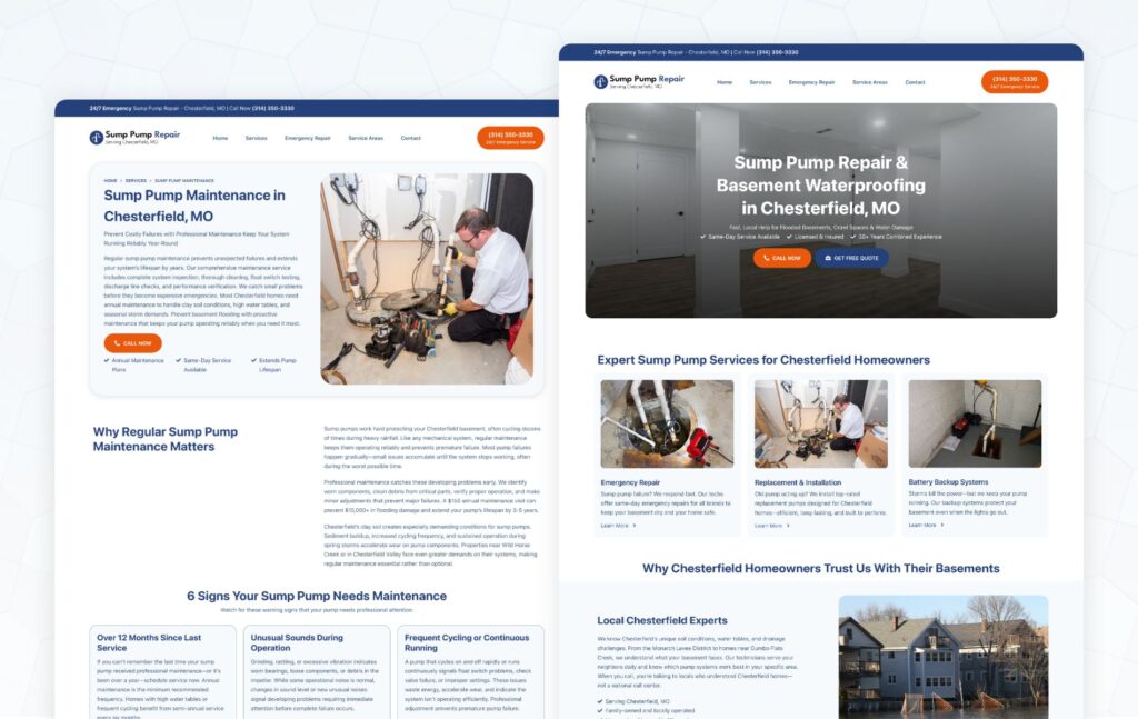 Waterproofing contractor website design with service pages and emergency repair contact forms