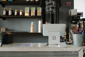 Square POS hardware setup at a coffee shop counter