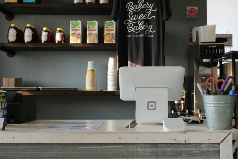 Square POS hardware setup at a coffee shop counter